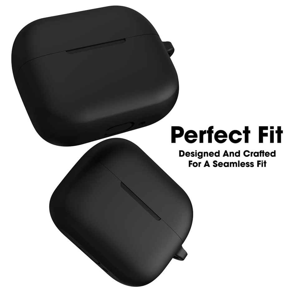 Sounce Earphone Case Cover for Boat Airdopes 161 | Shockproof Silicone Case with Keychain | Black