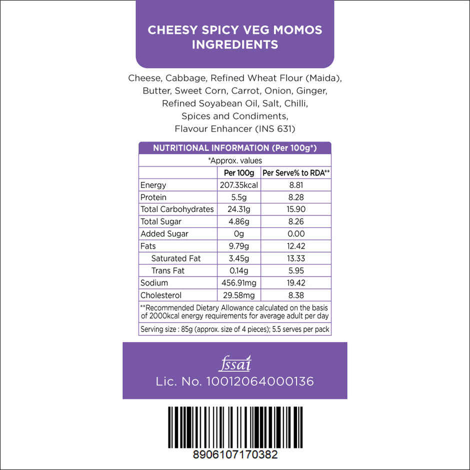 Prasuma Cheesy Spicy Veg Momos 24pc, No MSG or Palm Oil | Rich Cheese Filling