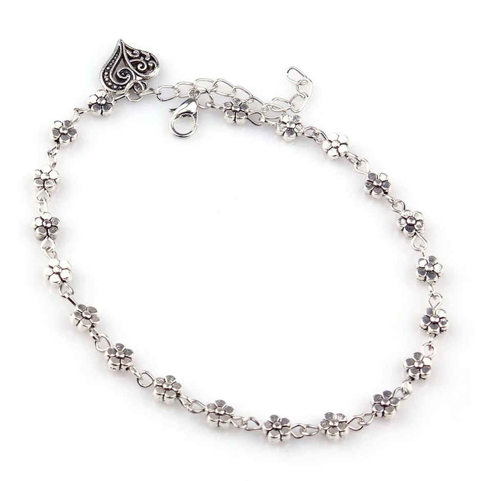 Shining Diva Fashion Oxidised Silver Floral Single Stylish Anklet for Women & Girls | 9575b