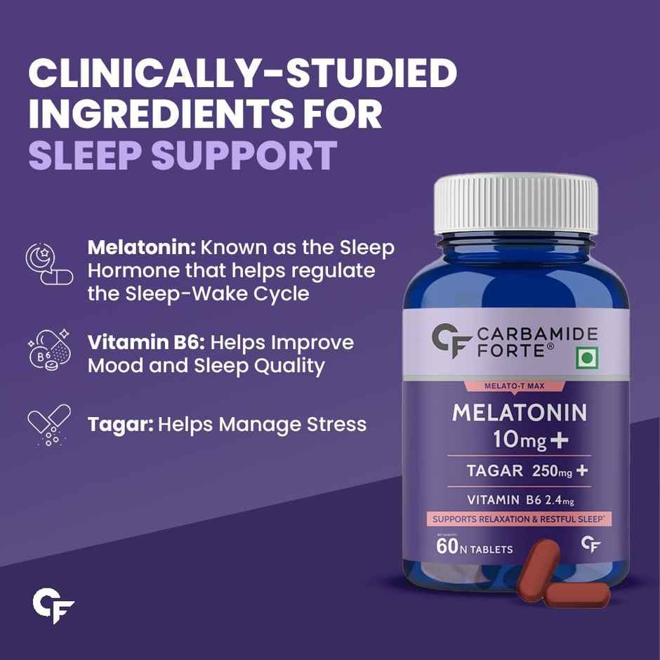 Carbamide Forte Melatonin 10mg Sleeping Pills with Tagar 250mg|Sleep Supplement - 60 Tabs