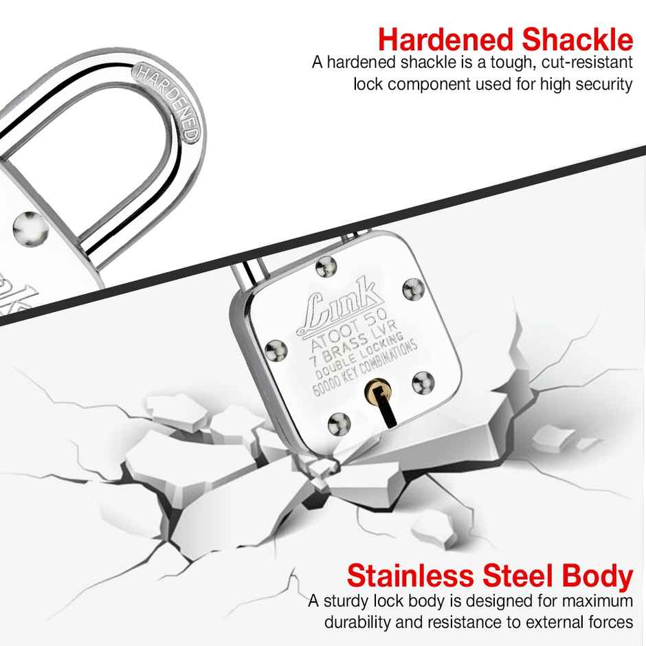Link Stainless steel Brass Levers With Hardened Shackle Atoot 50 mm padlock with 3 Keys