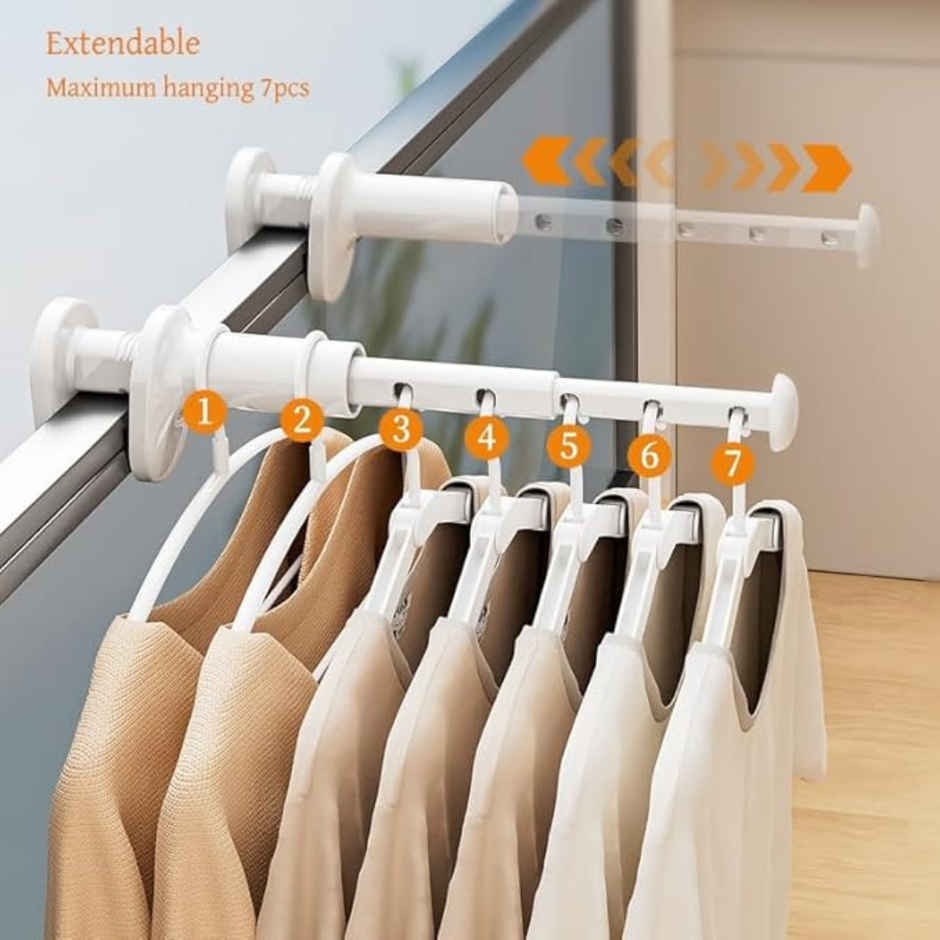 Se7en Adjustable Cloth Hanging Rack for Drying Clothes | Travel Laundry Stick with 5 Hanger Holes