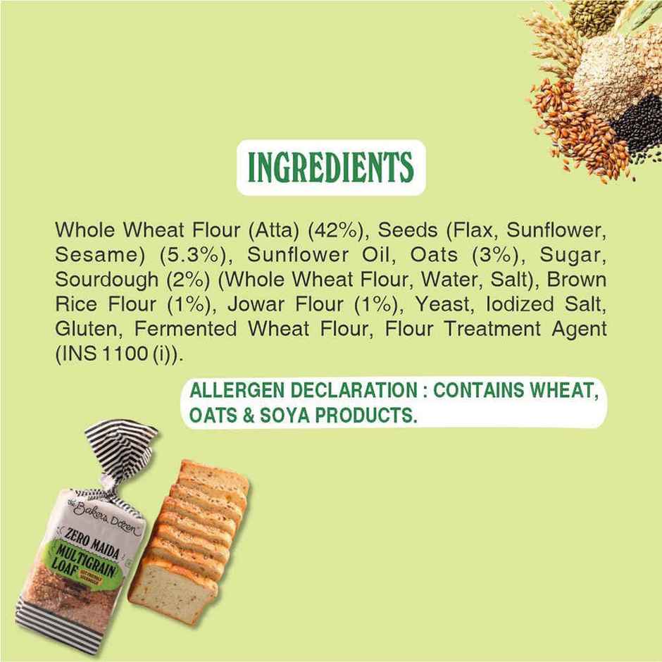 The Baker's Dozen Zero Maida Multigrain Bread | Gut Friendly | Whole Wheat | Healthy Bread