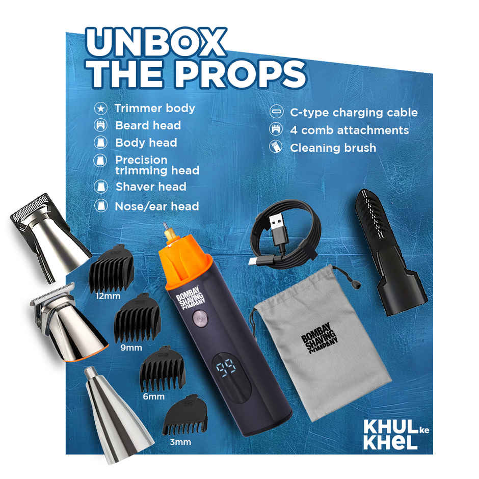 Bombay Shaving Company Full Body Trimmer | 11-in-1 Magnetic Attachments | LED Screen | Multi Length Settings Combs