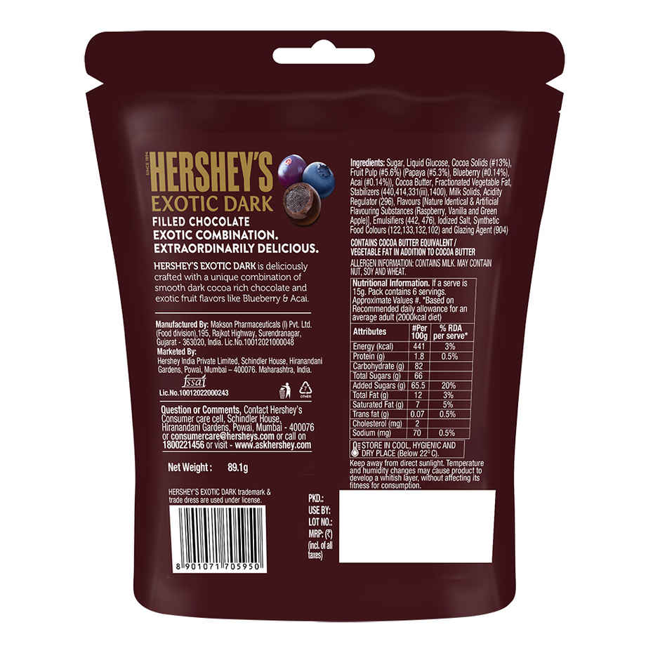 Hershey's Exotic Dark Blueberry And Acai | Chocolate Share Bag