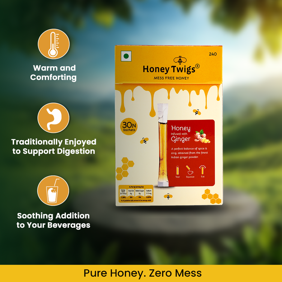 Honey Twigs Ginger Infused Honey | 30 Twigs Pack