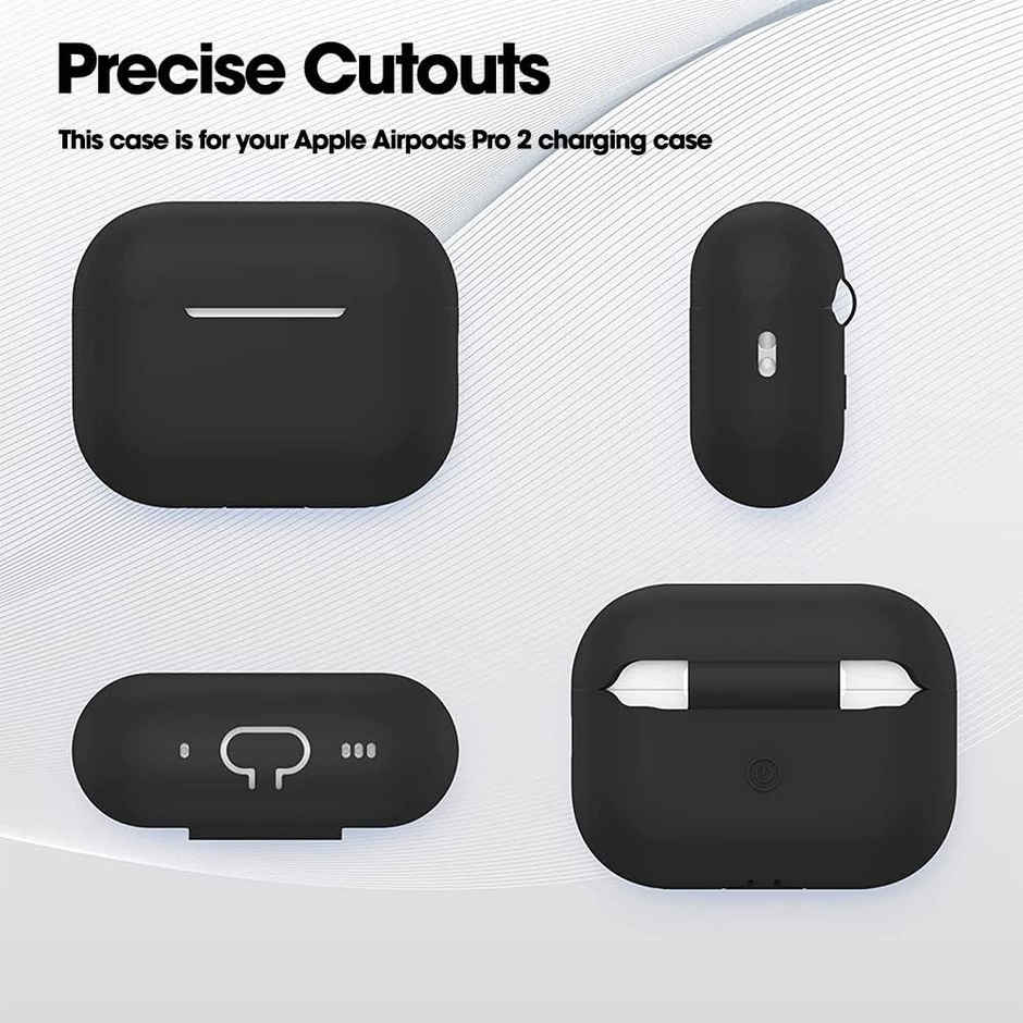 Sounce Silicone Case cover for AirPods Pro 2nd Gen 2022 Shock-Absorbing With Keychain | Black