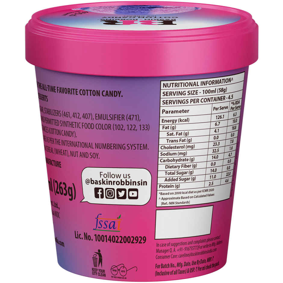 Baskin Robbins Cotton Candy Ice Cream Tub
