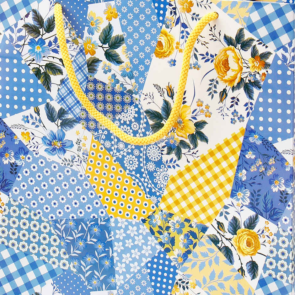 Archies Blue Patchwork Floral Print Paper Bag | Medium