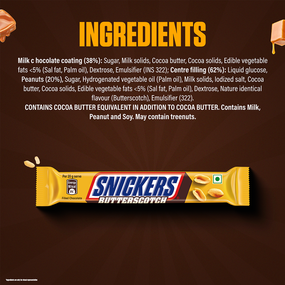 Snickers Butterscotch Flavoured Chocolate Bar | Loaded with Crunchy Peanuts, Nougat & Caramel