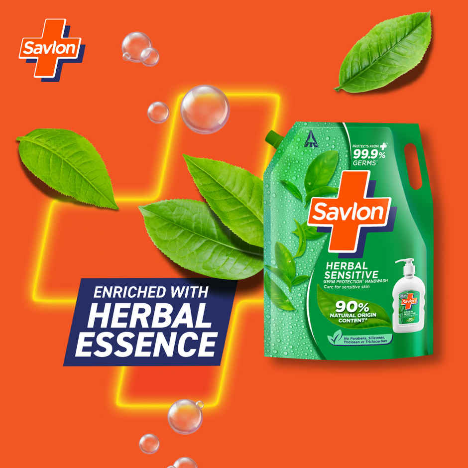 Savlon Herbal Sensitive Handwash Refill Pack 1.3L| Care for sensitive hands|Value Pack