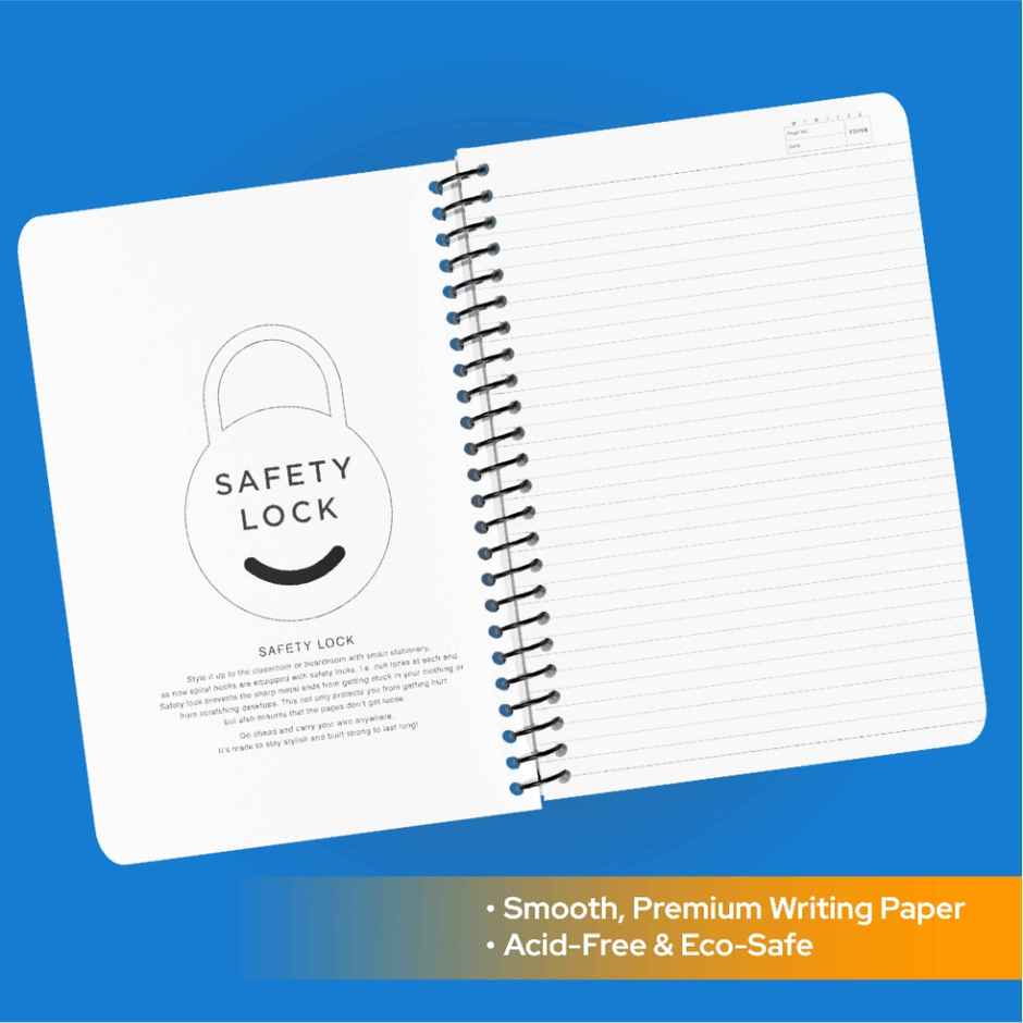 Navneet Youva Spiral A4 Single Line Notebook With Safety Lock | 400 Pages | 21 x 29.7 cm | Assorted