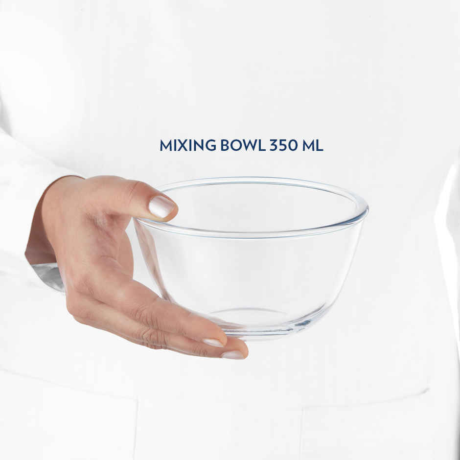 Borosil Glass Mixing & Serving Bowls with Lids | Microwave & Dishwasher Safe | Transparent - 350 ml