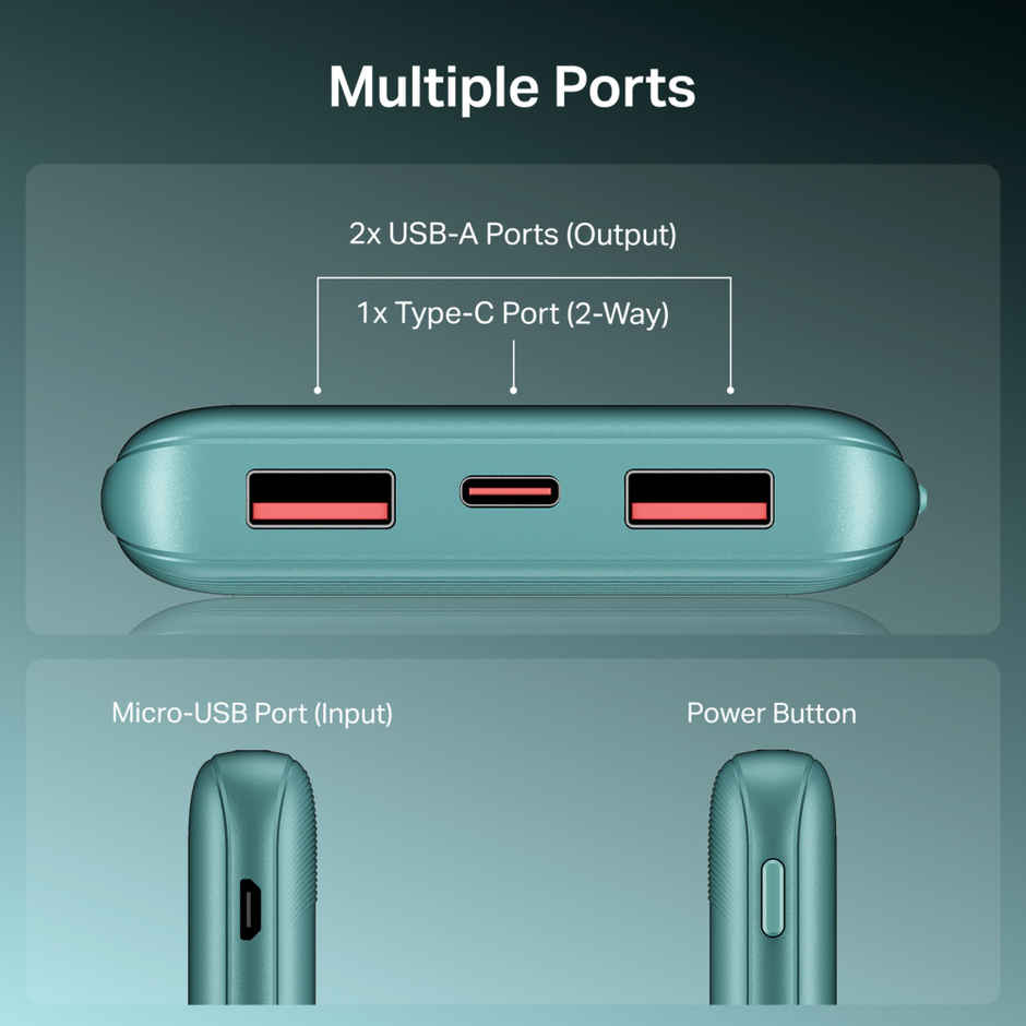 boAt Energyshroom PB300 Activ Wired Powerbank with 22.5W Fast Charging, 10,000mAh, 12-Layer Smart IC Protection, 3 output ports - Cerulean Blue