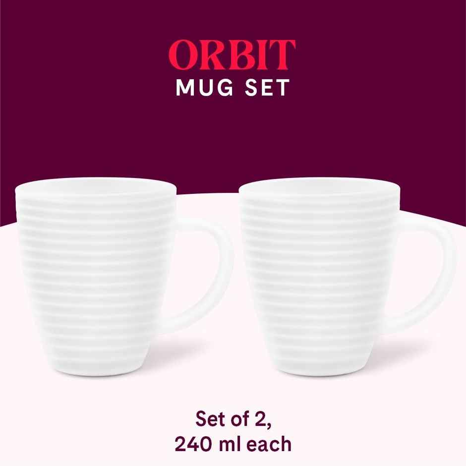 Larah By Borosil Orbit Opalware Set Of 2 Tea/Coffee Mugs, 240Ml Each, Microwave & Dishwasher Safe