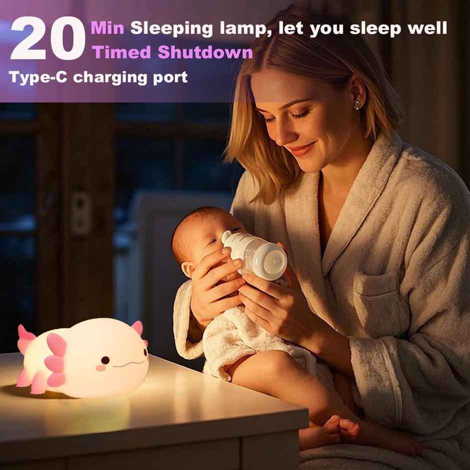 Hashwow Cute Silicone Axolotl Night Light Desk Lamp for Kids Bedroom | USB Rechargeable