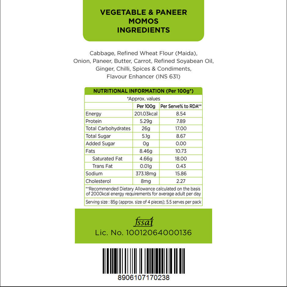Prasuma Veg & Paneer Momos, 10 pcs | No Preservatives, MSG or Palm Oil | Only Fresh Paneer & Veggies