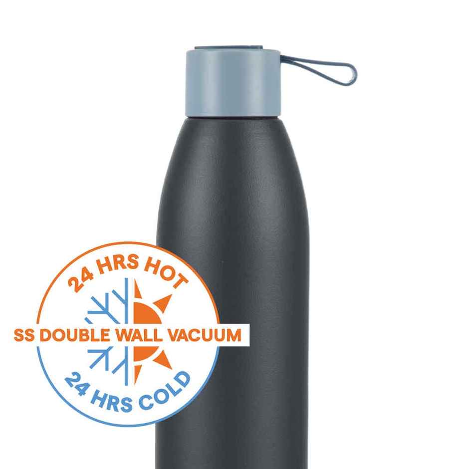 Borosil Duomate Double Wall Vacuum Insulated Stainless Steel Bottle | Black | 750 ml
