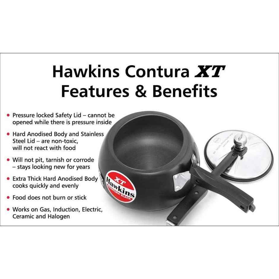 Hawkins Contura Hard Anodised Black Inner Lid Pressure Cooker - Xtra Thick & Induction Base | CXT50 5 L