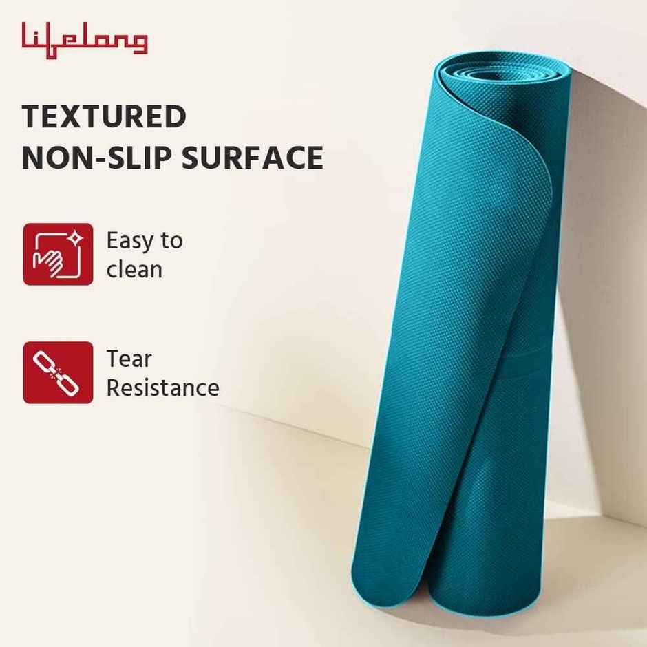 Lifelong 4mm Yoga Mat for Gym & Home Workout with Carry Strap | Sea Blue
