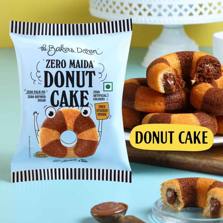 The Baker'S Dozen Zero Maida Donut Cake | Soft & Indulgent (42g) & The Baker'S Dozen Zero Maida Chocolate Brownie | Bakery Delight (55g) & The Baker'S Dozen Choco Chip Muffin | Soft & Chocolatey (45g) Combo