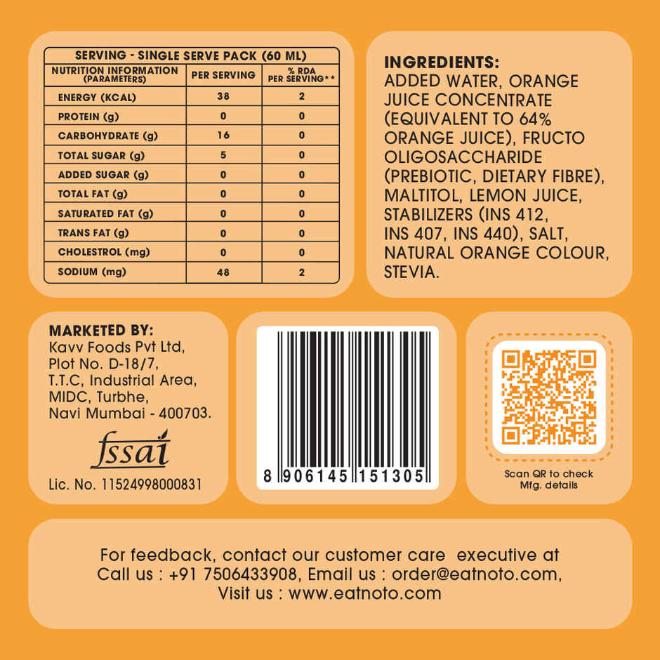 NOTO Orange Sugar Free, Guilt Free Popsicle