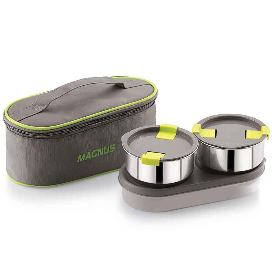 Magnus Olive 3 Lunch Box Set Leak-Proof Steel Containers for School with Insulated Bag (950 ml)