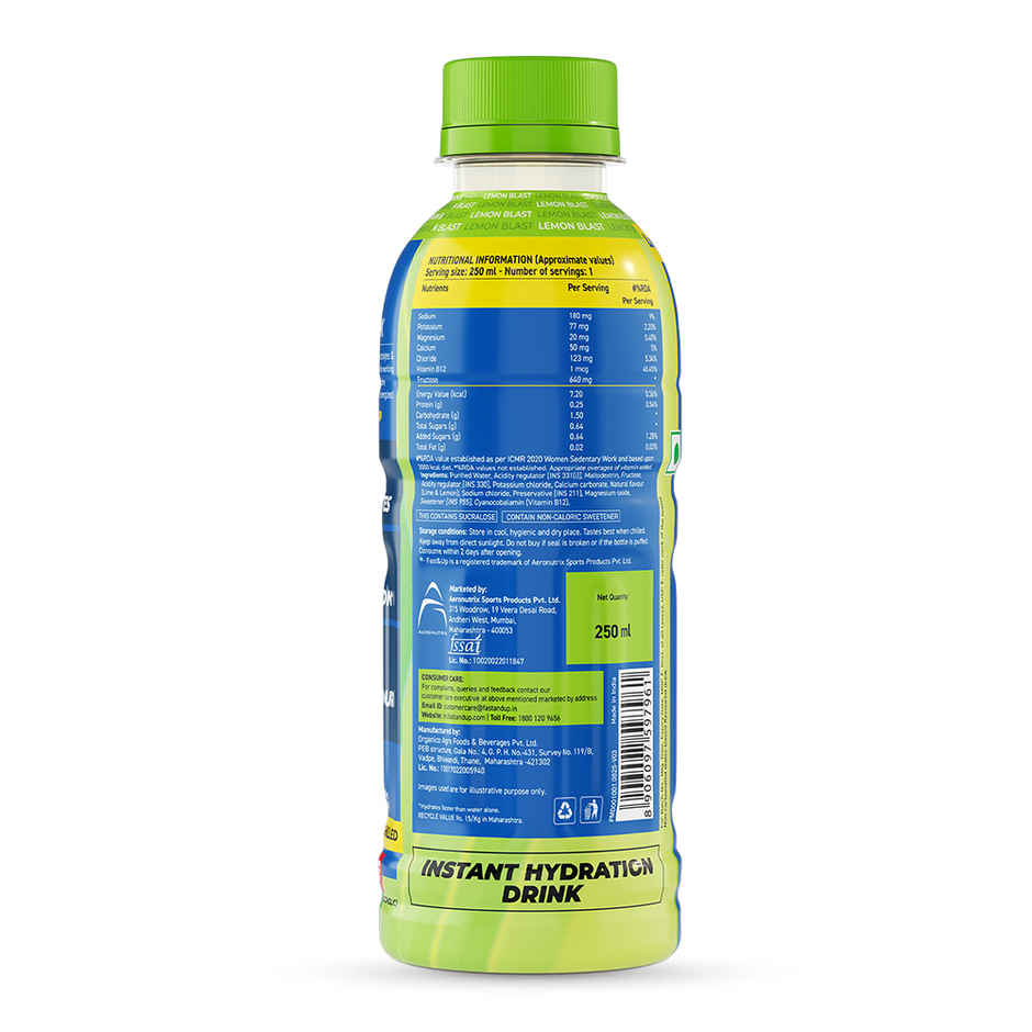 Fast&Up Reload Lemon Low Sugar Energy Drink l Instant Electrolytes | Healthy & Refreshing Drink