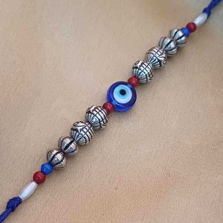 Evil Eye Rakhi | Antique Silver Beads | Gullak