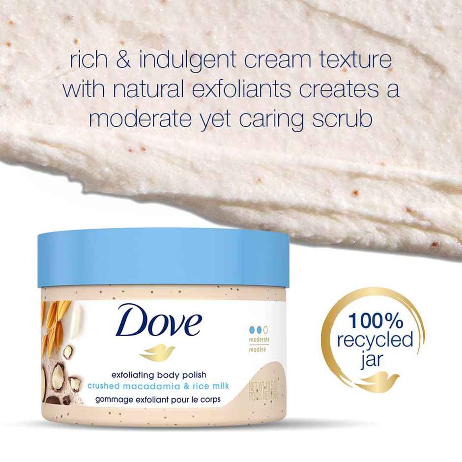 Dove Body Polish Scrub | Macadamia & Rice Milk | For Dry Skin | Get Bright Skin