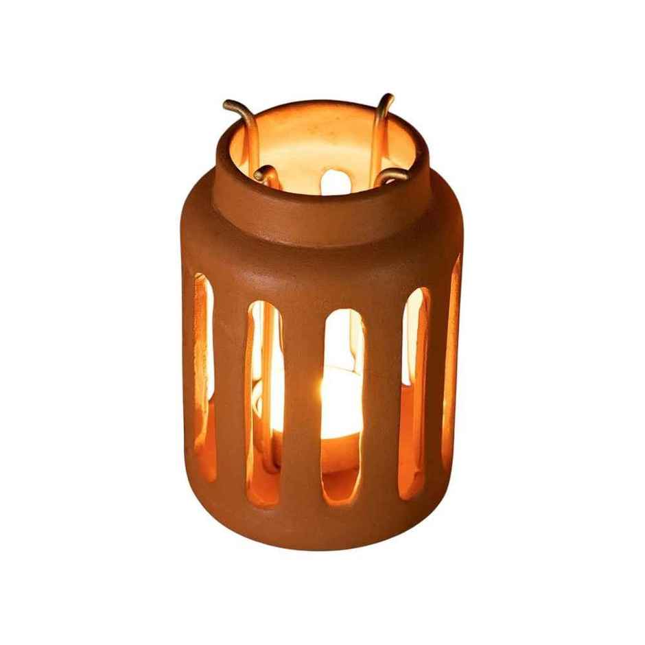 Lupa Terracotta Round Lantern with Metal Handle | Small | Ellementry