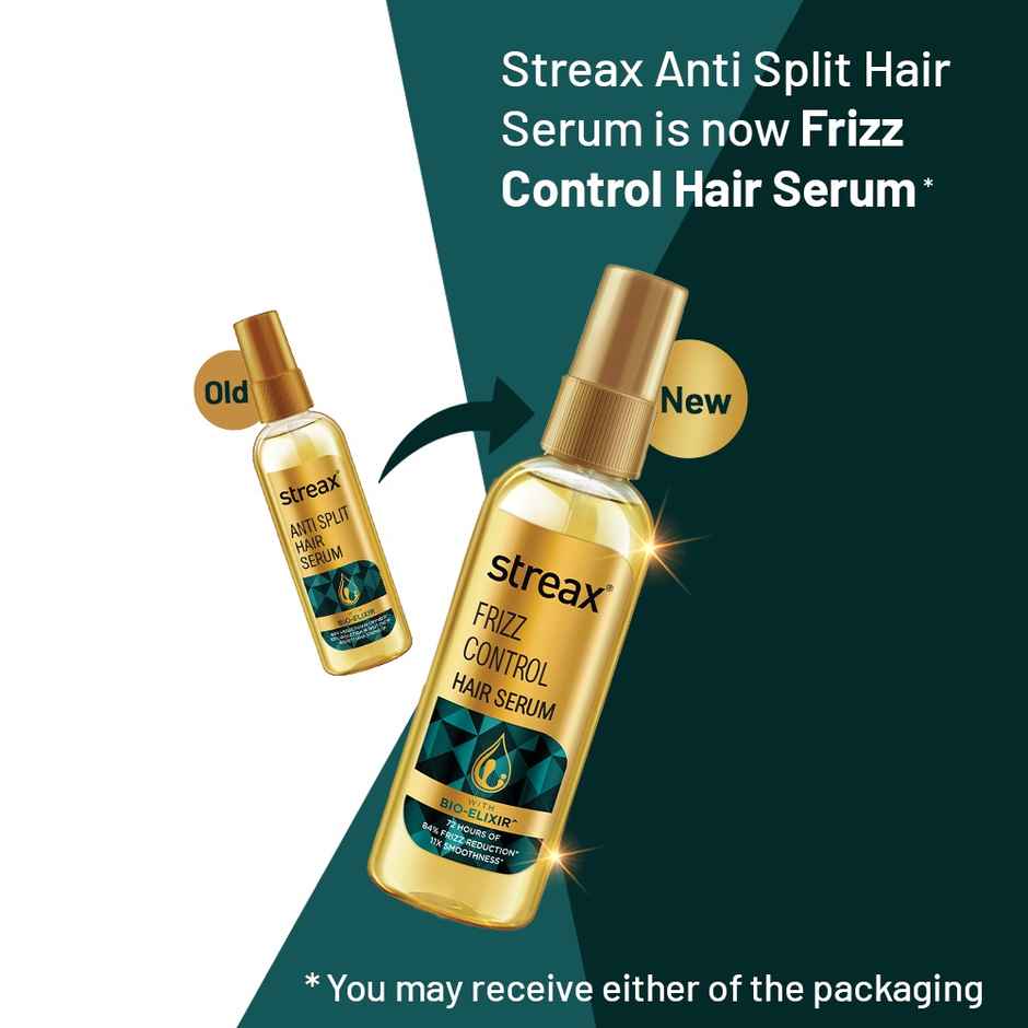 Streax Frizz-Control Hair Serum with Bio Elixir - 72H Frizz Protection, 84% Frizz Reduction