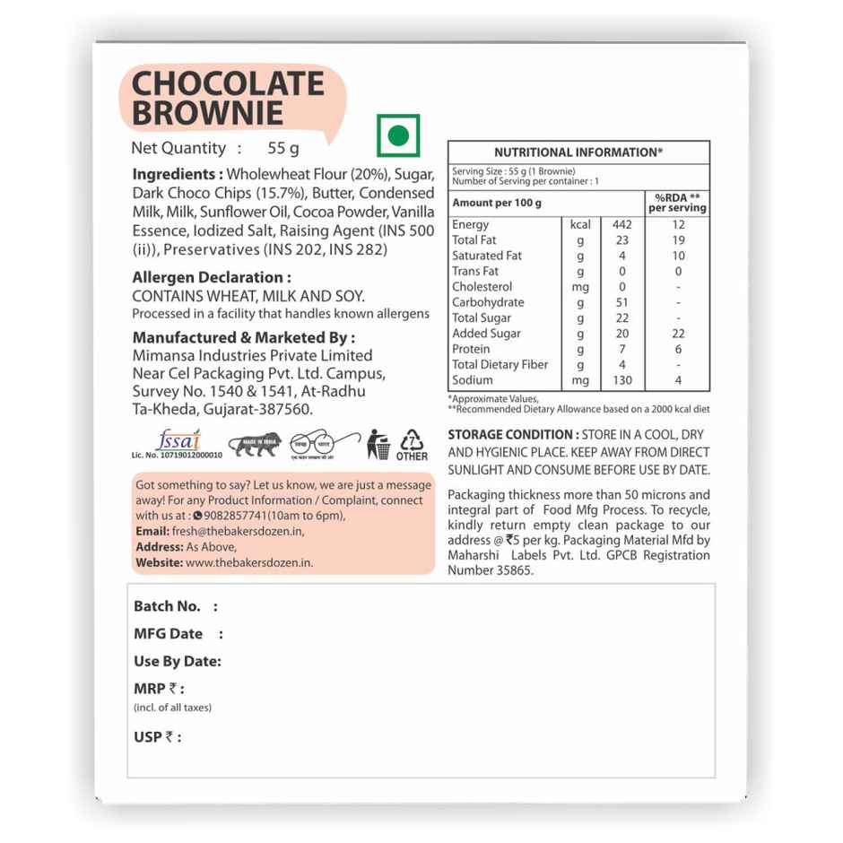 The Baker'S Dozen Whole Wheat Banana Walnut Cake | Bakery Delight (150g) & The Baker'S Dozen Zero Maida Chocolate Brownie | Bakery Delight (55g) Combo