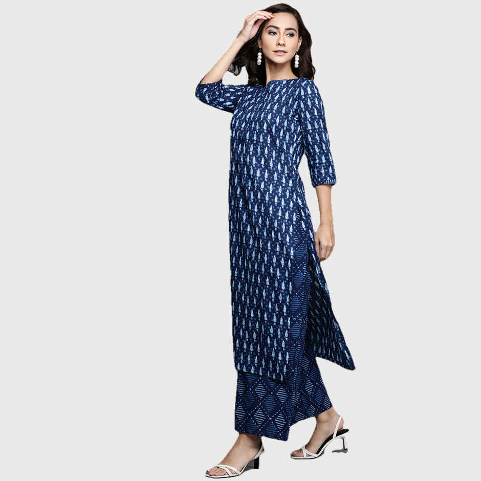 Libas Women Blue Cotton Kurta And Blue Cotton Palazzo With Blue Cotton Dupatta - 20161Os