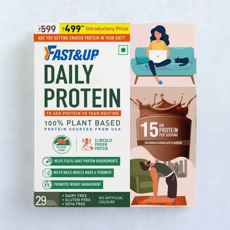 Fast&Up Daily Plant Protein - Daily Protein Requirements & Diabetic Friendly -15g Plant Protein - Delicious Chocolate 