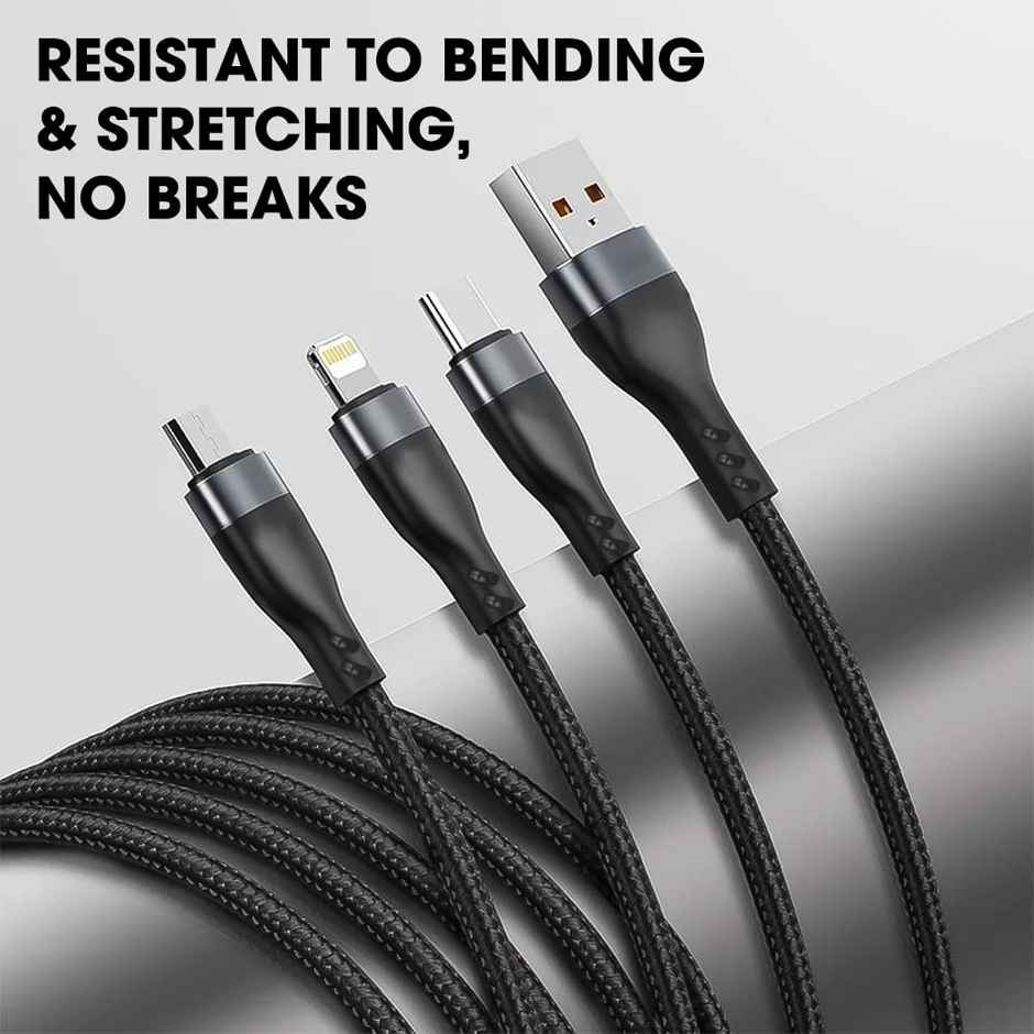 Sounce 100W/6A Speed Fast 3 in 1 Charging Long Chord, 480 Mbps Fast Charging Cable 4 Ft, Grey