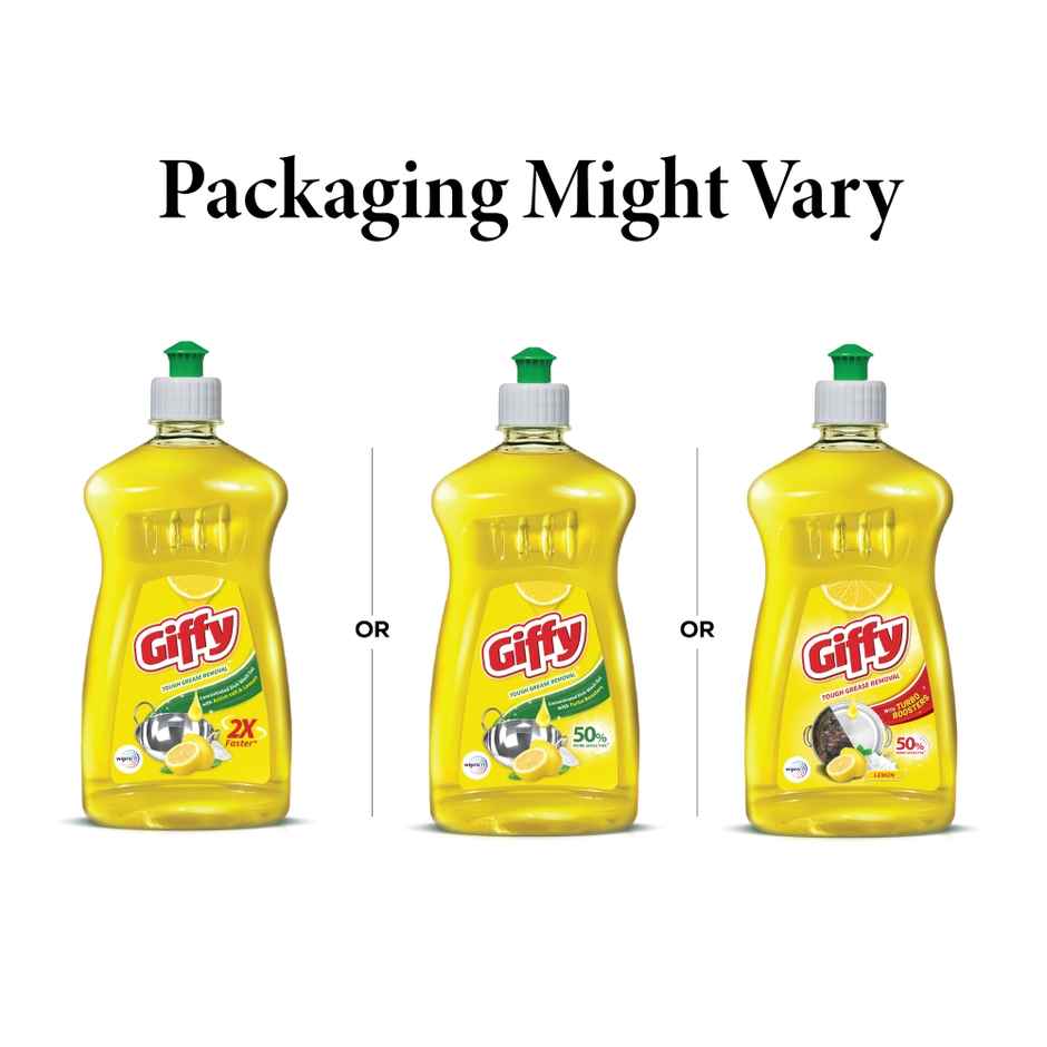 Giffy Concentrated Liquid Dish Wash Gel, Active Salt and Lime - 2X Faster Tough Grease Removal
