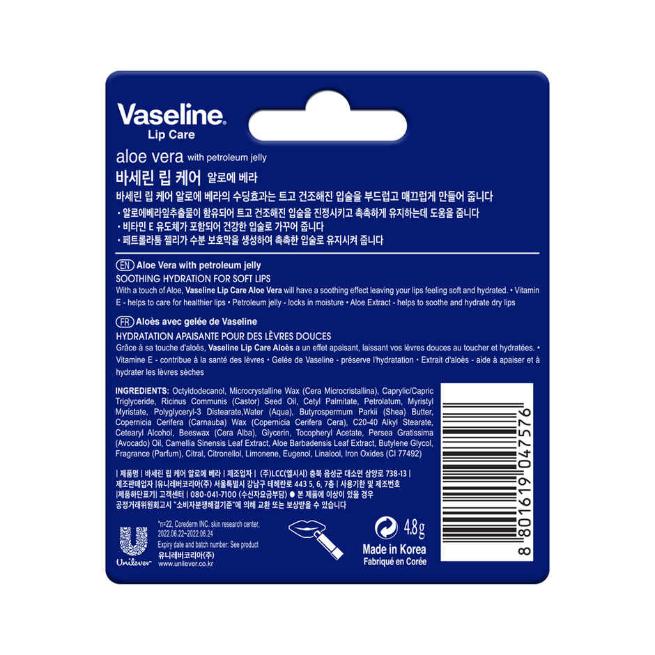 Vaseline Lip Care Aloe Vera Lip Balm with Aloe Extract & Petroleum Jelly