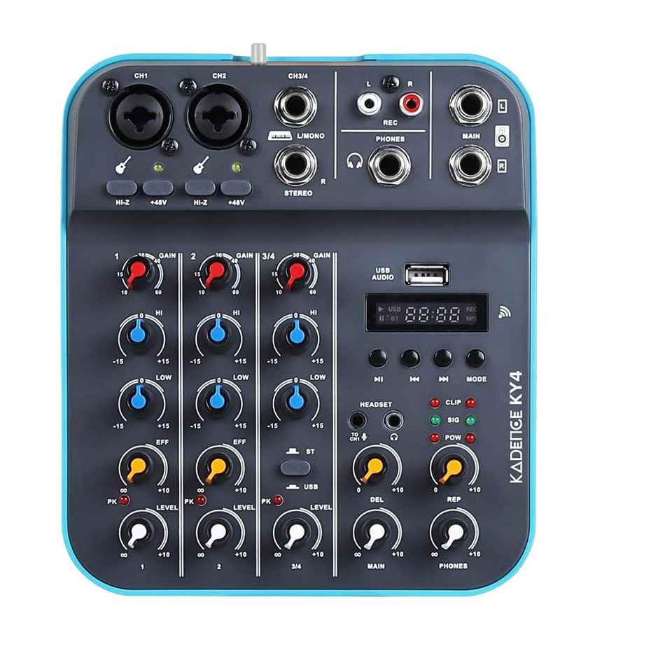 Kadence KY4 4-Channel Audio Mixer with Bluetooth, USB, 48V Phantom Power