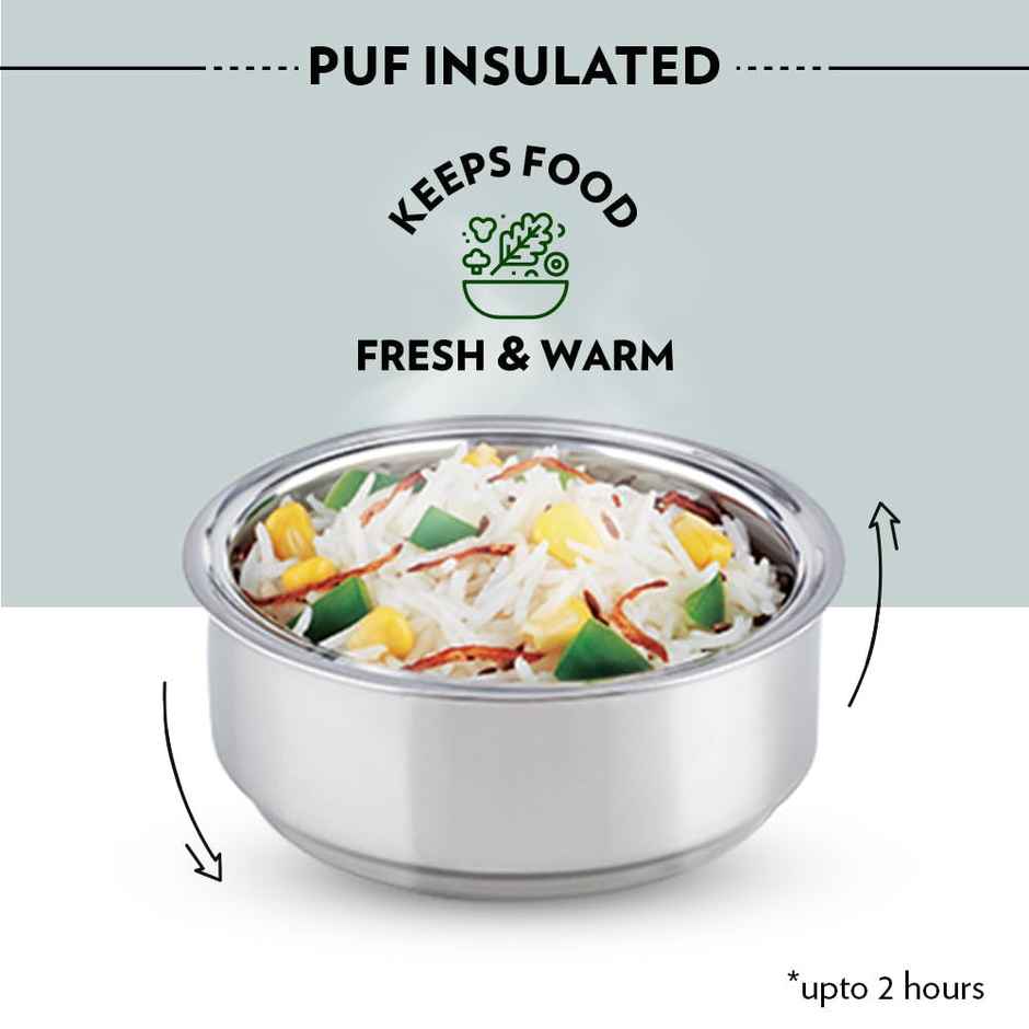 Borosil Carry Fresh Stainless Steel Insulated Lunchbox, 3 pc Set (280ml x 2 + 475ml Chapati Dabba)