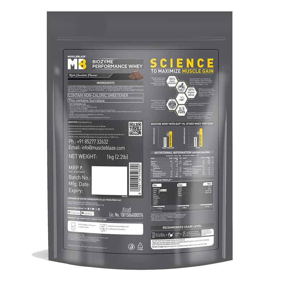 MuscleBlaze Biozyme Performance Whey Protein Powder (Rich Chocolate)