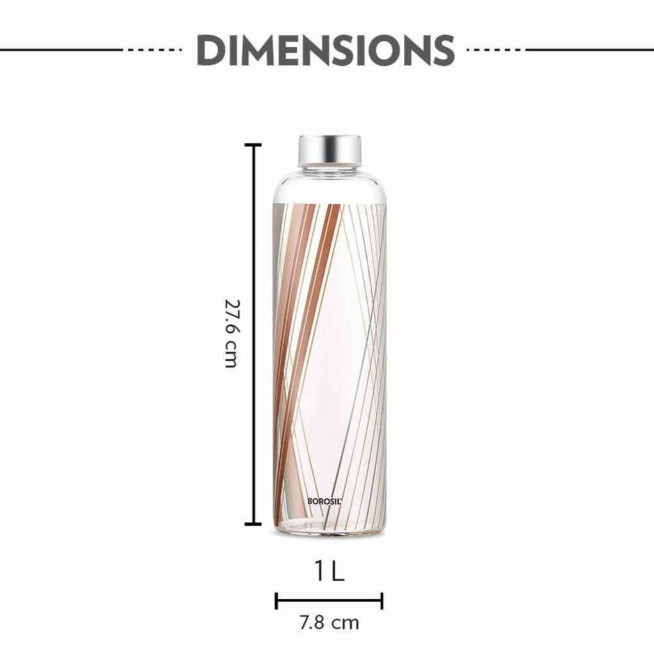 Borosil Prism Narrow Mouth Bottle with Metal Lid Borosilicate Glass Dishwasher Safe