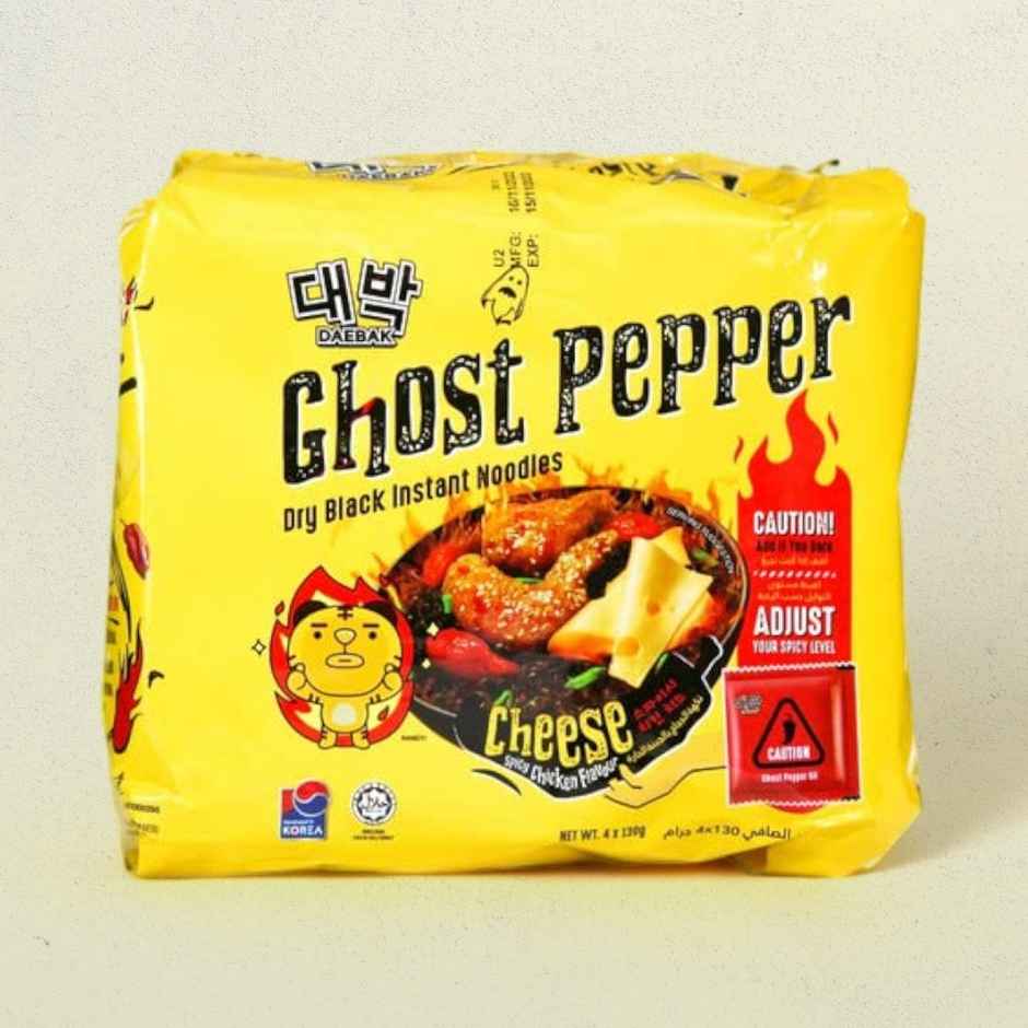 Daebak Ghost Pepper Cheese Spicy Chicken Flavor Instant Dry Black Noodles Bundle Pack by Shangi