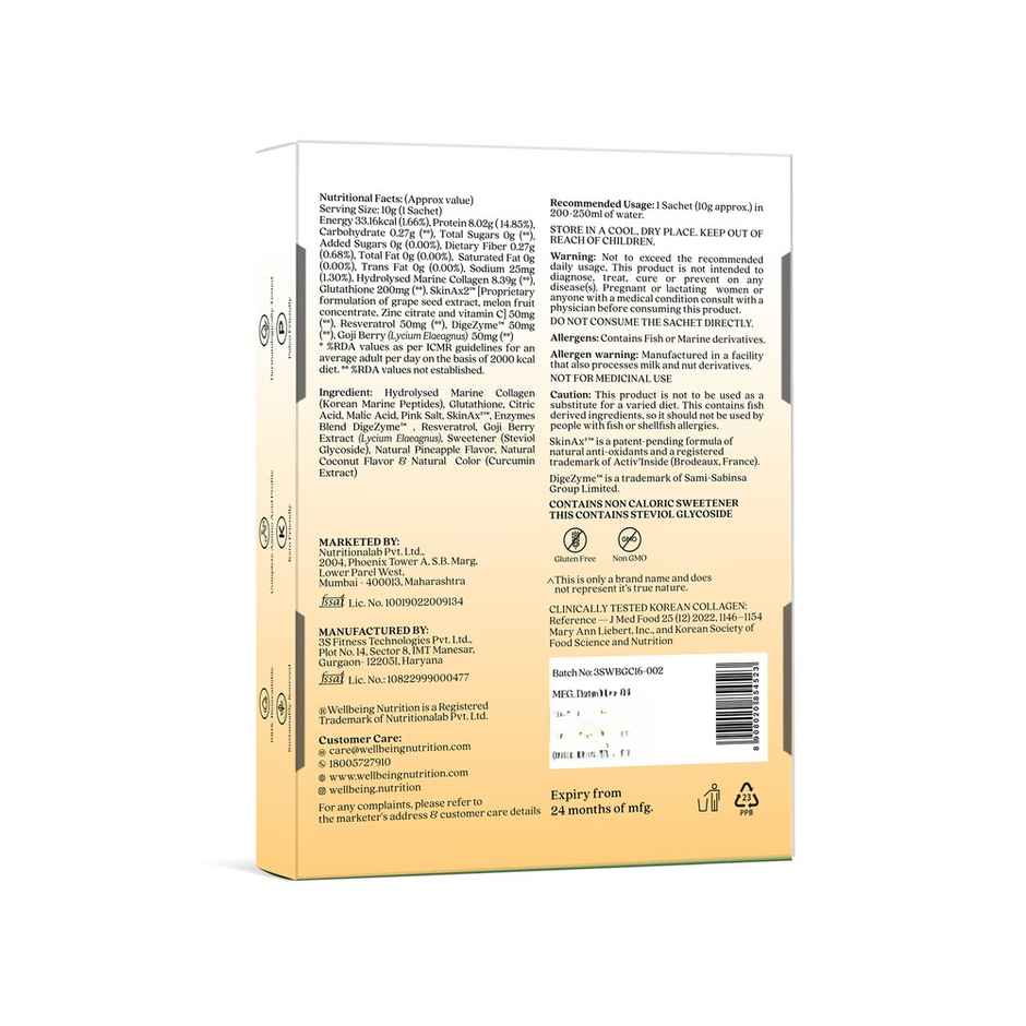 Wellbeing Nutrition Glow Korean Marine Collagen - Pinacolada - 6 Sachets