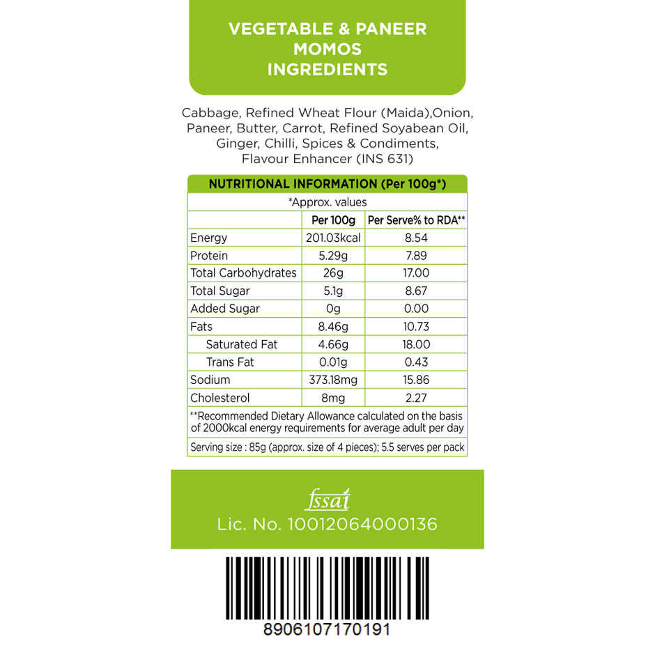 Prasuma Veg & Paneer Momos | No Preservatives, MSG or Palm Oil | Only Fresh Paneer & Veggies