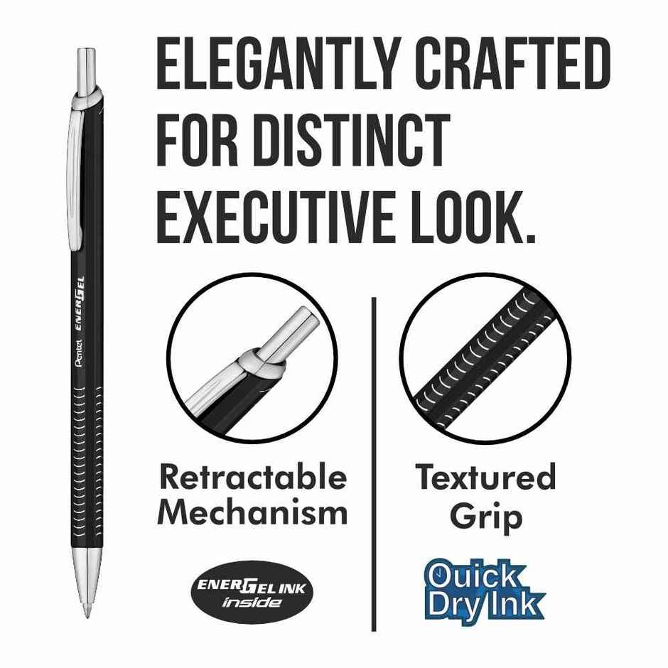 Pentel Energel Metal Lite Single Blister Black Body Black Ink