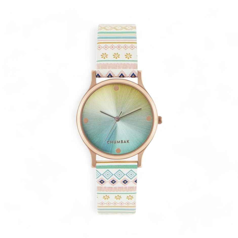 Chumbak Women's Leather Round Analog Watch | Teal