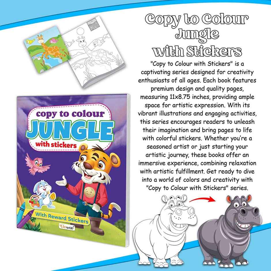 Copy to Colour Jungle With Stickers for Kids Age 3-12 -colouring Book | Learning Colouring Books