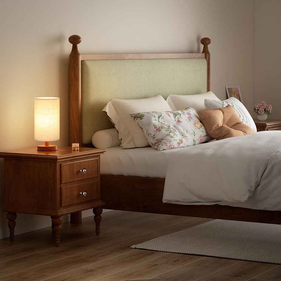 Desidiya Wooden Cylindrical Shade Bedside LED Table Lamp Side Table Lamp for Bedroom & Living Room