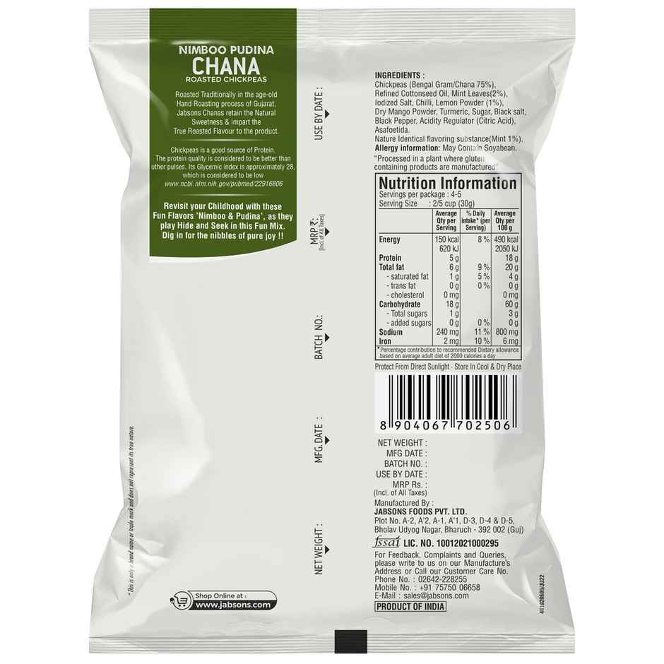 Jabsons Chana Nimboo Pudina | Roasted Chickpeas